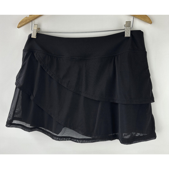 NWT Coco Reef Castaway Black Illusion-Overlay Mesh Layer Swim Skirt Shorts Large - Picture 8 of 10